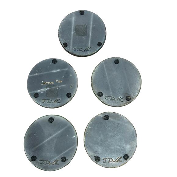 Raku Potteryworks Jeremy Diller Signed Set of 5 Coasters Lotus Moose Moon - Picture 9 of 12